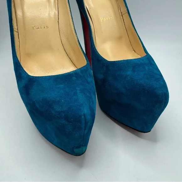 Christian Louboutin Daffodile 160 Suede Peacock Pumps 40 - Picture 5 of 10